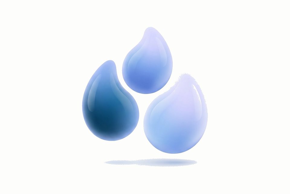 Soft 3D pastel-blue glucose-druppels in cluster