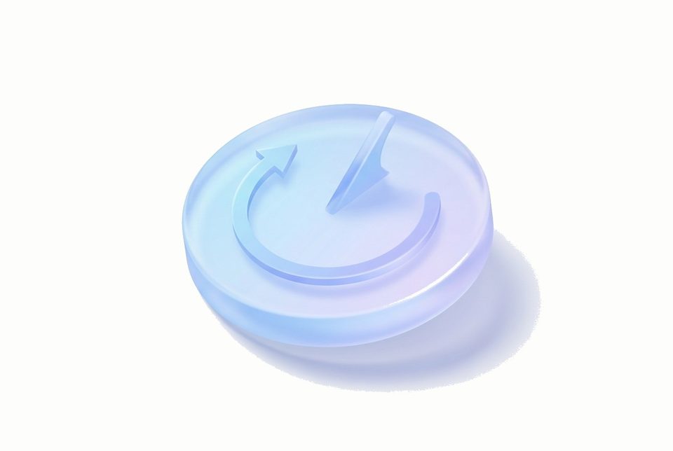 Soft 3D pastel-blue zonnewijzer-vorm met arc-pijl